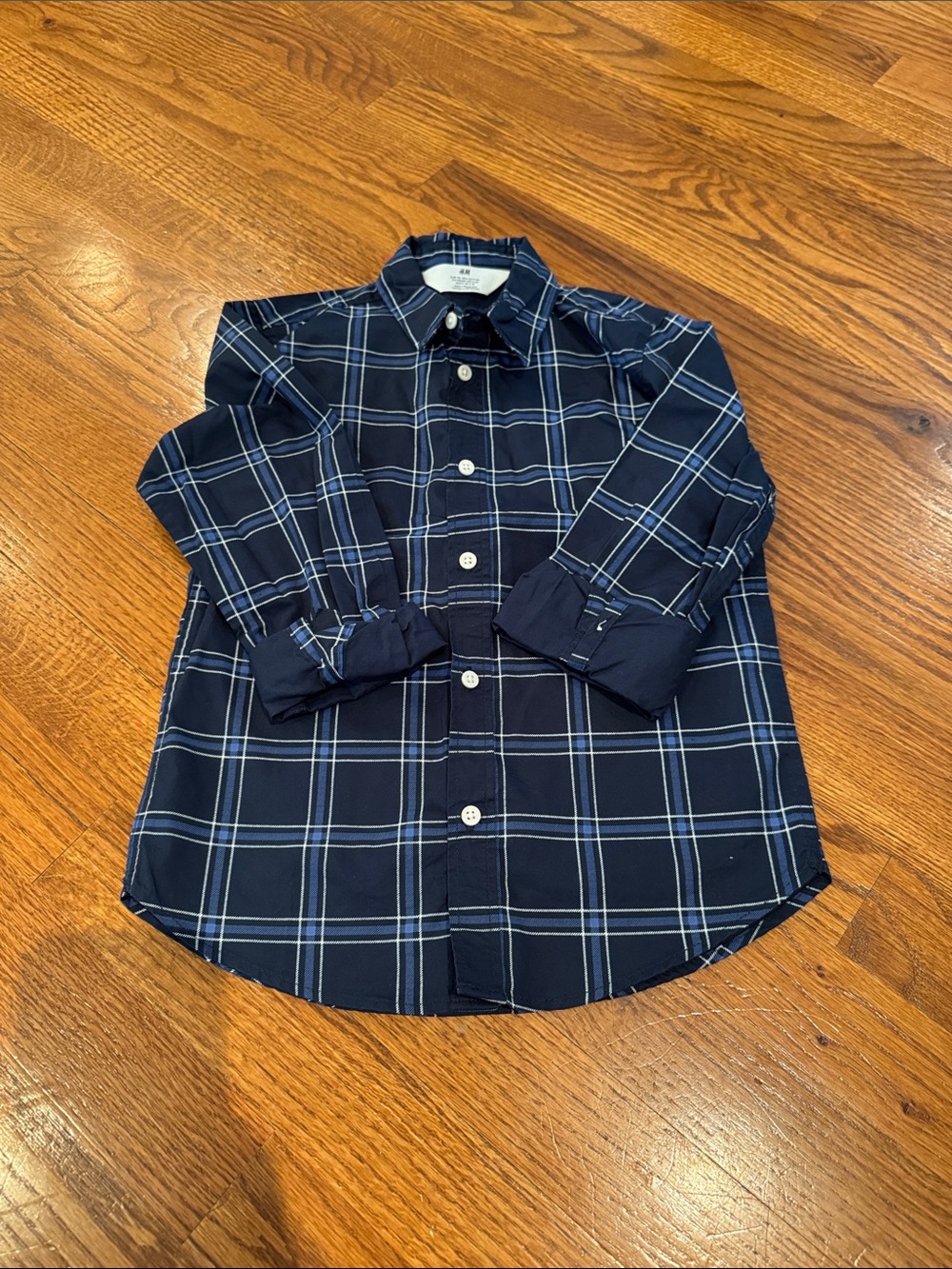 H&M Boys Navy Blue Plaid Button-Down Shirt